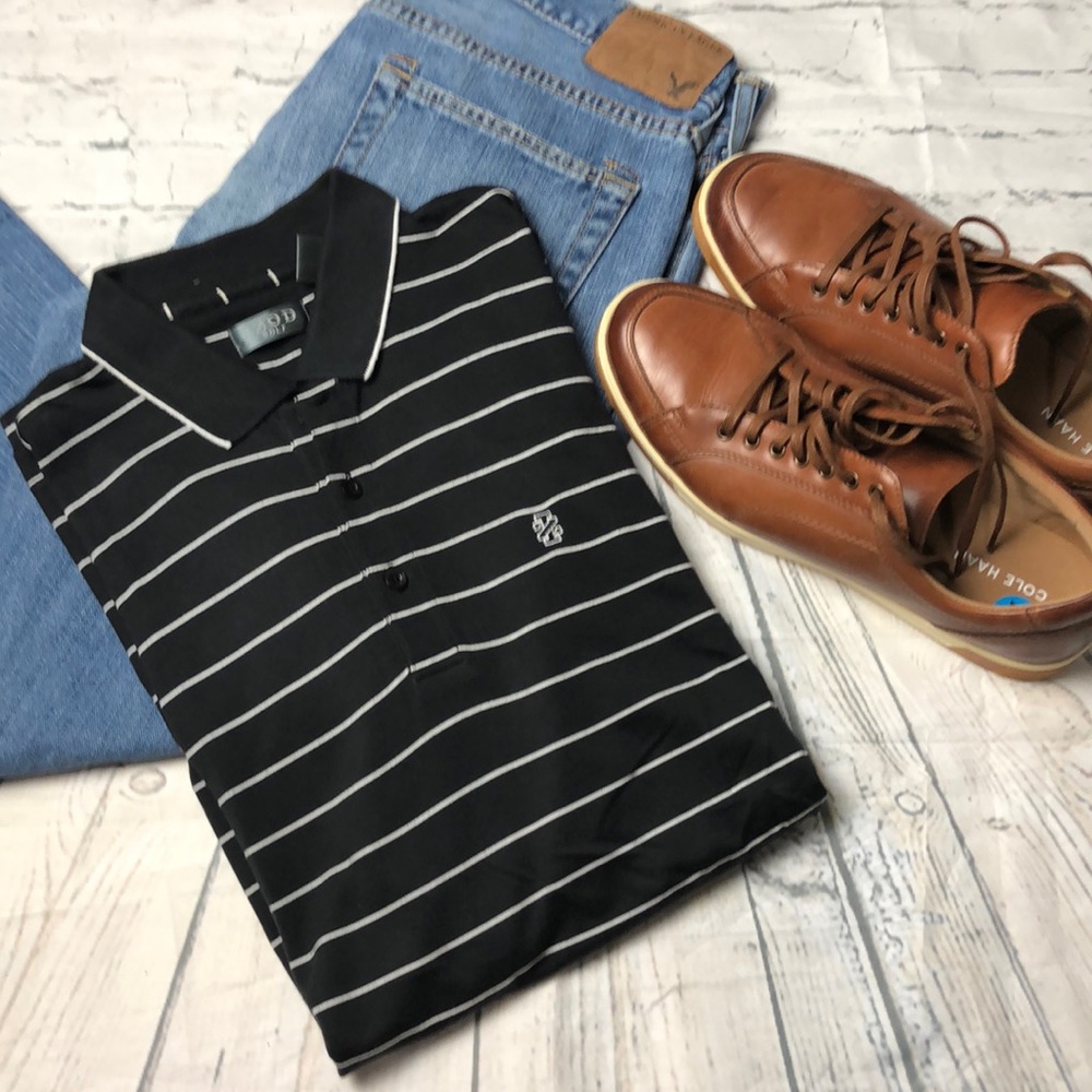 {IZOD} Black White Stripe Golf Polo, Size M